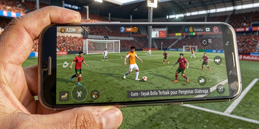 Tangkapan layar A200M menampilkan aksi seru permainan sepak bola.