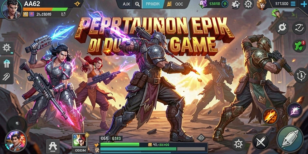 Screenshot gameplay AA62 menampilkan pertarungan sengit antar karakter.
