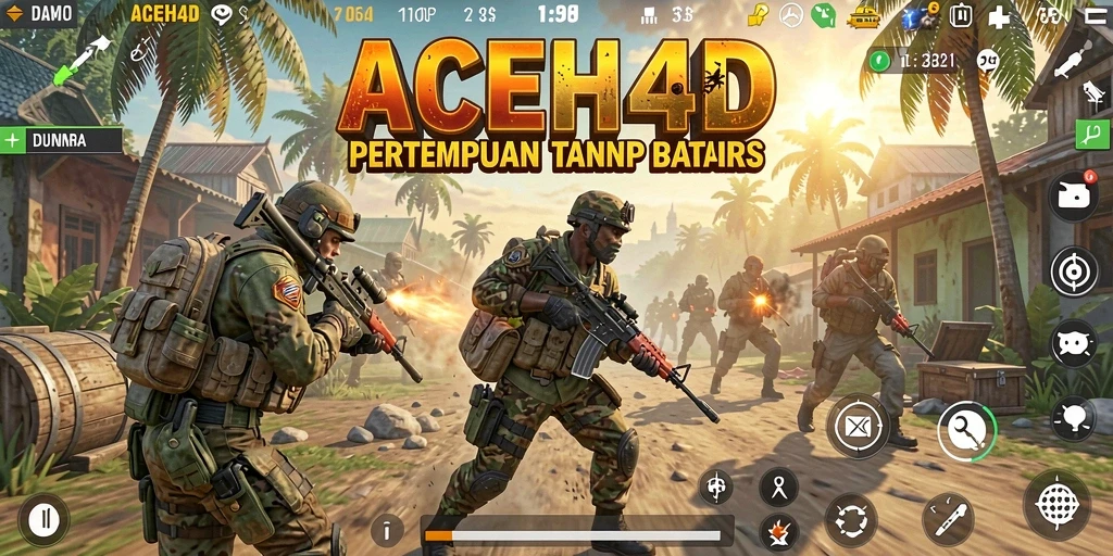 Screenshot utama ACEH4D menampilkan aksi seru dalam pertempuran Battle Royale.
