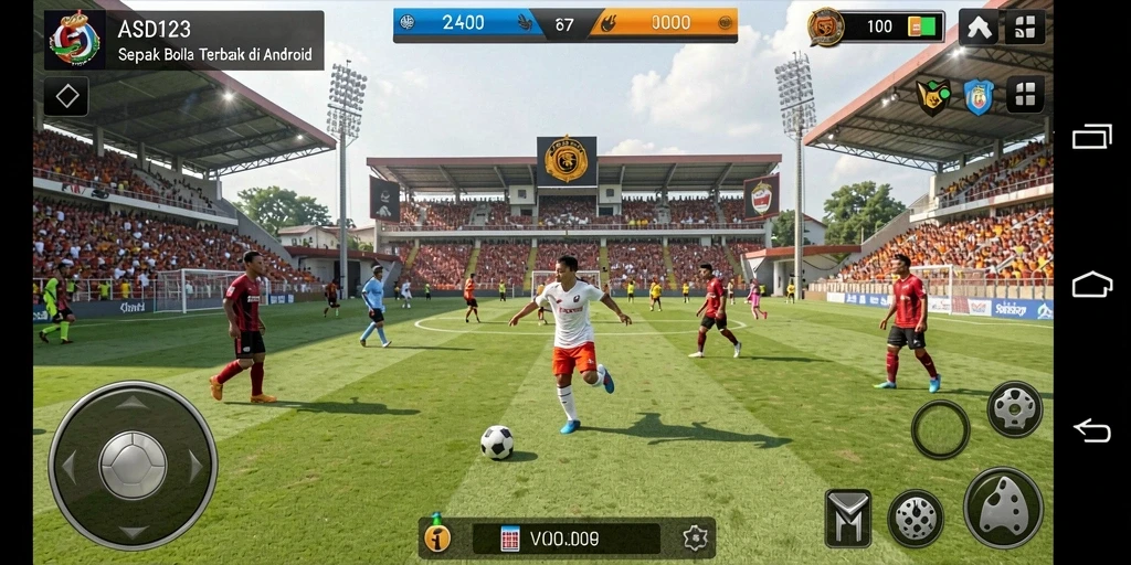 Tampilan layar utama gameplay ASD123 yang penuh aksi sepak bola.