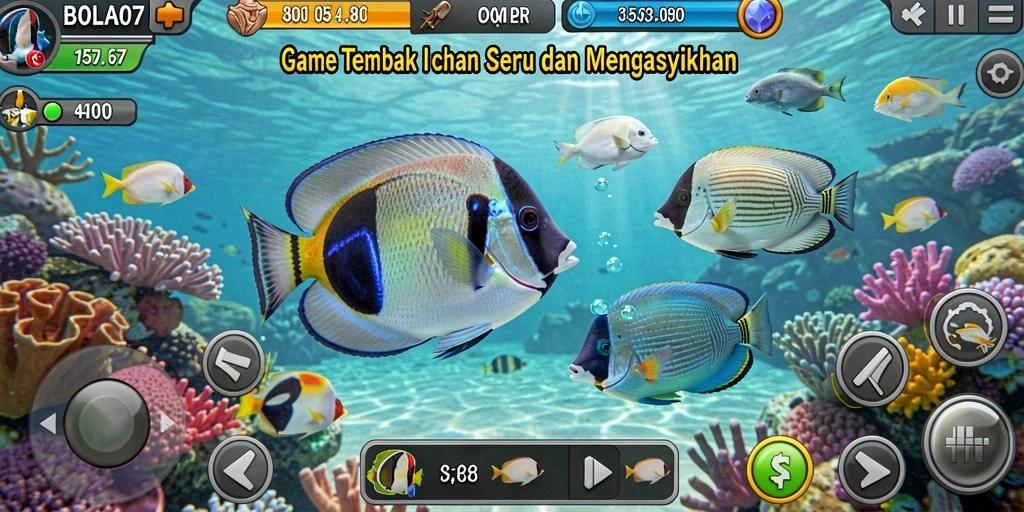 Screenshot gameplay BOLA07 menampilkan aksi menembak ikan yang seru.