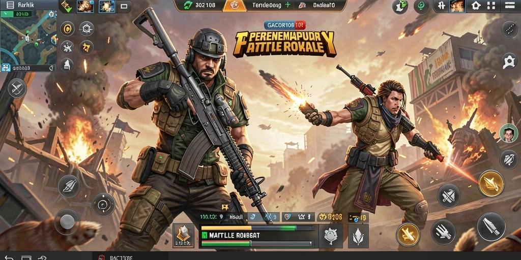 Tampilan gameplay GACOR108 yang mendebarkan dalam pertempuran Battle Royale.