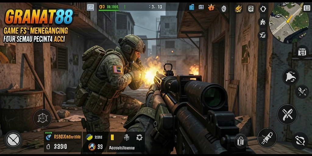 Menampilkan aksi seru dalam gameplay FPS yang mendebarkan.