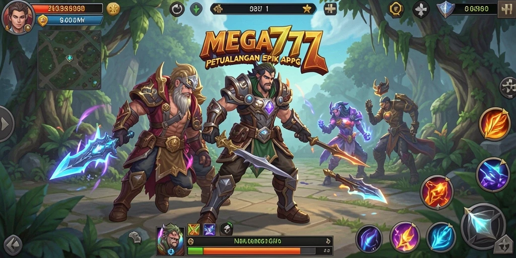 Tangkapan layar menunjukkan pertarungan seru dalam dunia MEGA777.