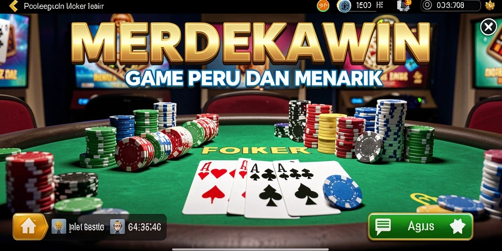 Tampilan gameplay seru di MERDEKAWIN dengan aksi poker yang mendebarkan.