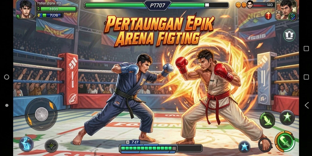 Screenshot gameplay PT707 menampilkan aksi pertarungan yang intens dan mendebarkan.