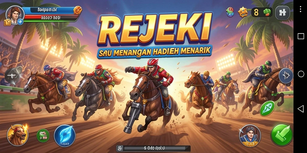 Screenshot menarik dari gameplay balapan di REJEKI.
