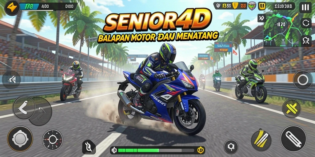 Tampilan gameplay menarik dari balapan motor di SENIOR4D.