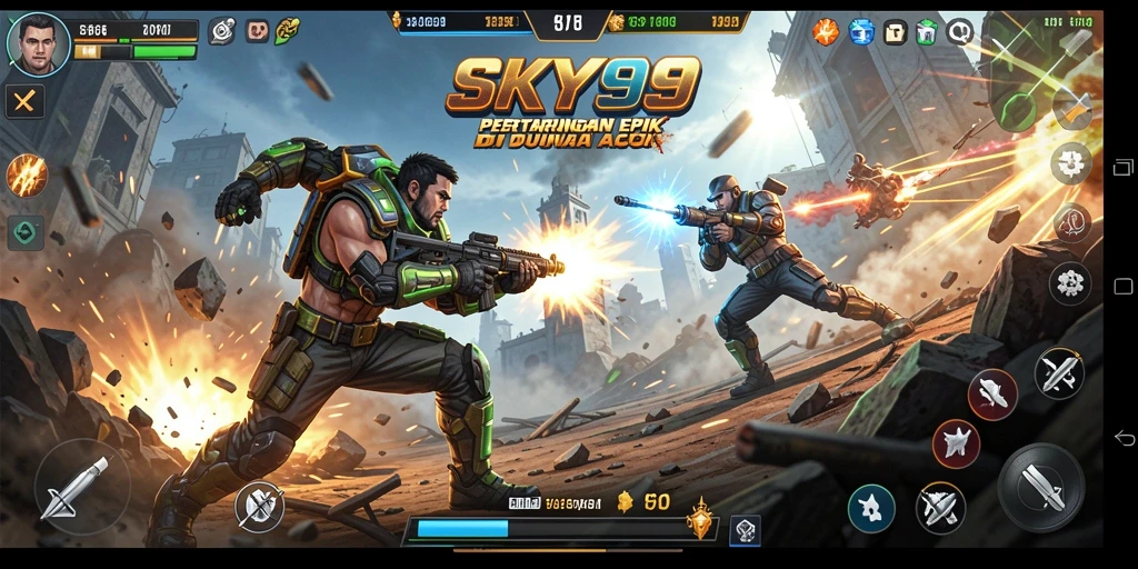 Tampilan gameplay aksi yang mendebarkan dan seru di SKY99.
