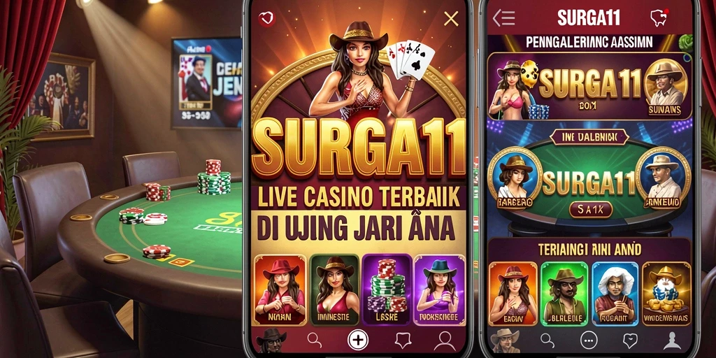 Screenshot SURGA11 menampilkan dealer live berinteraksi dengan pemain dalam suasana kasino yang dinamis.