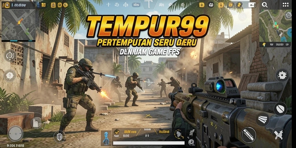 Screenshot utama TEMPUR99 menunjukkan aksi pertempuran seru di lapangan.