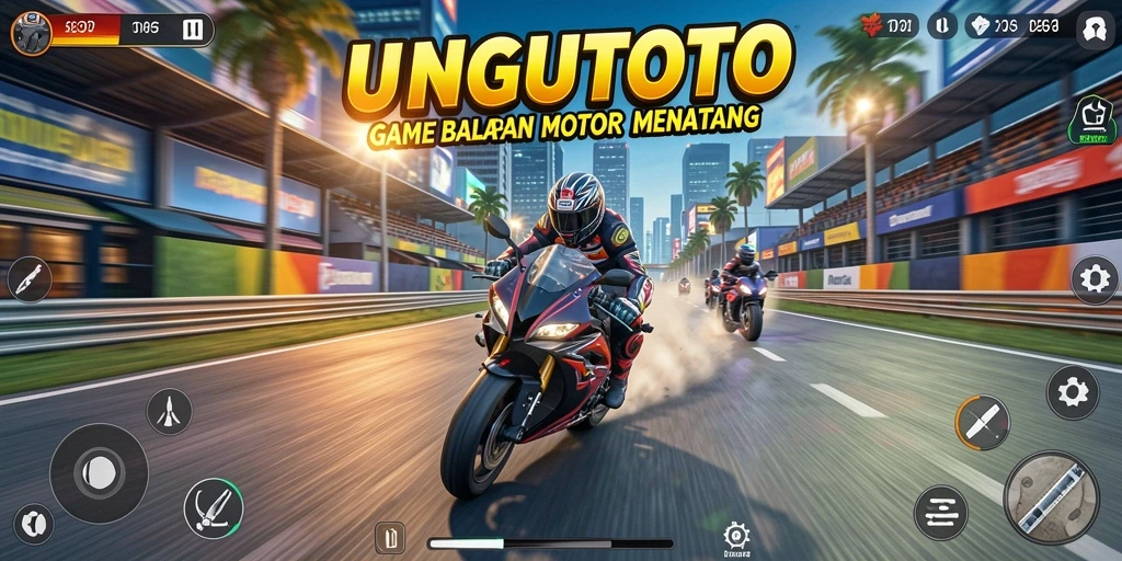 Screenshot gameplay UNGUTOTO menampilkan balapan motor yang mendebarkan.