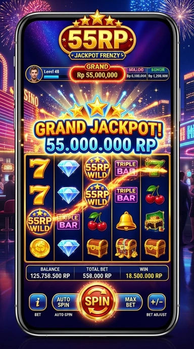 Tampilan beranda aplikasi 55rp yang menarik.